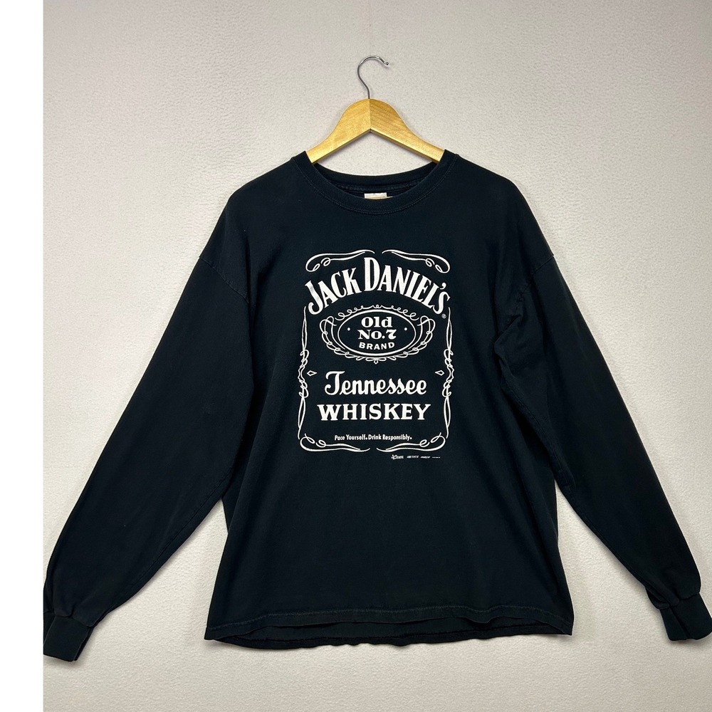Biker Rocker Jack Daniels Mens XL Black Long Sleeve Graphic Whiskey Tee Shirt